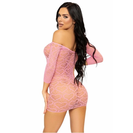 Leg Avenue Dresses LEG AVENUE HEART NET MINI DRESS ONE SIZE - PINK