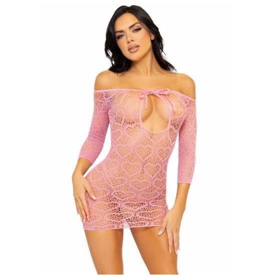 Leg Avenue Dresses LEG AVENUE HEART NET MINI DRESS ONE SIZE - PINK