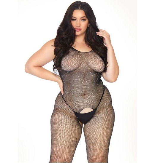 Leg Avenue Bodystockings LEG AVENUE KRISTALIZĒTA TĪKLA BODYSTOCKING 1X-2X