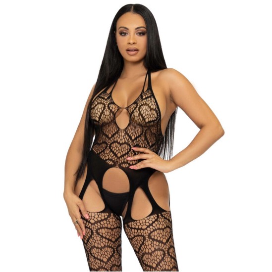 Leg Avenue Bodystockings LEG AVENUE BODYSTOCKING DE RED CON TIRANTES TALLA ÚNICA - NEGRO