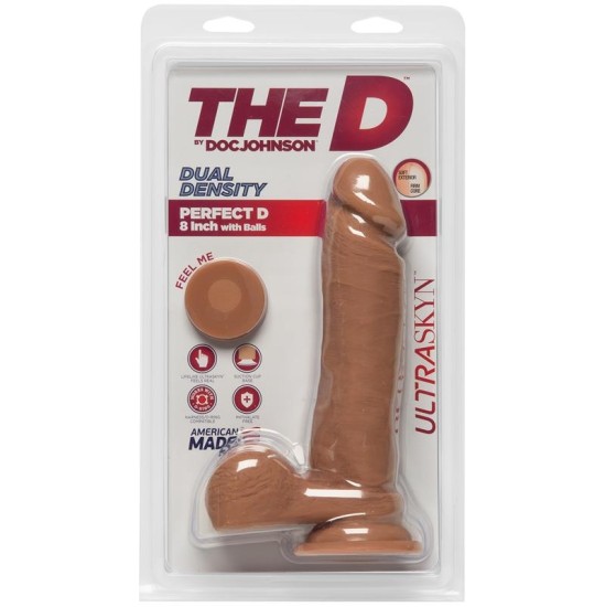 The D By Doc Johnson Dual Density dildo Perfect D with Testicles 8 Caramel