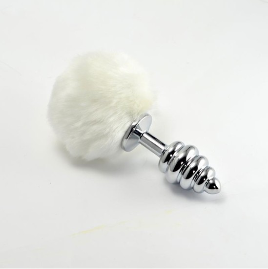 Lovetoy Metal Spiral Butt Plug with White Pompon