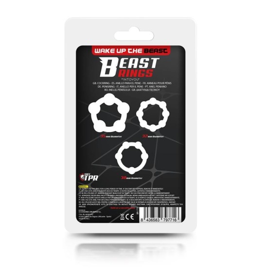 Beast Rings Komplektā 3 gaiļa gredzens ar fāzēm, elastīgs melns