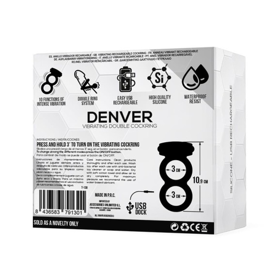 Tardenoche Двойное кольцо для пениса Denver с вибрирующей пулей USB, черный силикон