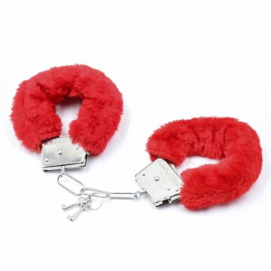 Intoyou Bdsm Line Furry Metal Handcuffs Red