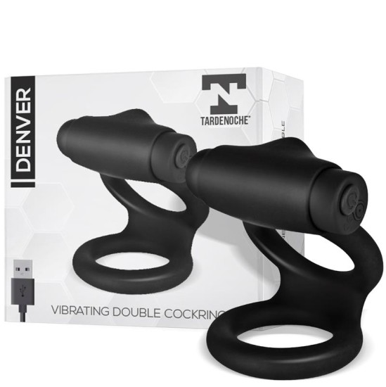 Tardenoche Denver Double Cockring with Vibrating Bullet USB Silicone Black