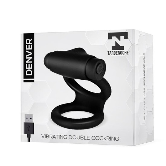 Tardenoche Denver Double Cockring with Vibrating Bullet USB Silicone Black