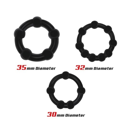 Beast Rings Set of 3 Cock Ring Beaded Flexible Black