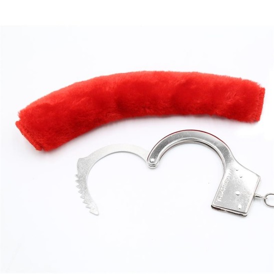 Intoyou Bdsm Line Furry Metal Handcuffs Red