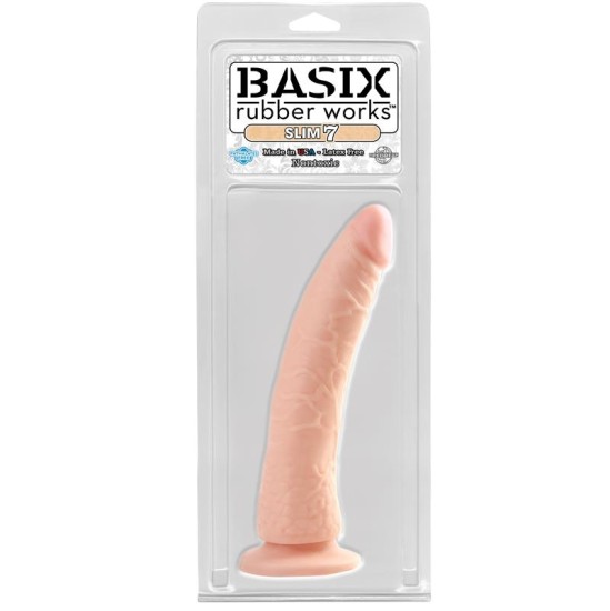 Basix Rubber Works Dildo Slim 17,78 cm ar piesūcekni - miesa