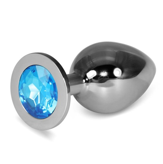 Lovetoy Metal Butt Plug RoseBud Classic with Blue Jewel Size L