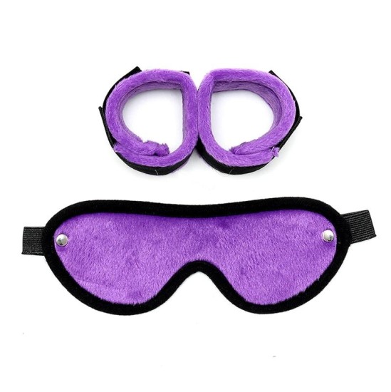 Bondage Play Rimba Handcuffs with Mask Adjustable Purple