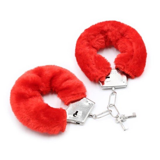 Intoyou Bdsm Line Furry Metal Handcuffs Red