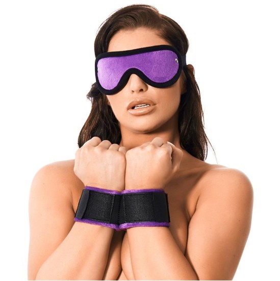 Bondage Play Rimba Handcuffs with Mask Adjustable Purple