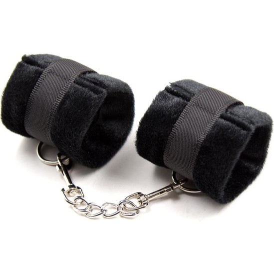 Intoyou Bdsm Line Handcuffs with Velcro with Long Fur Black