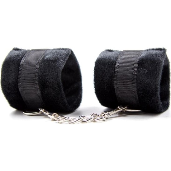 Intoyou Bdsm Line Handcuffs with Velcro with Long Fur Black