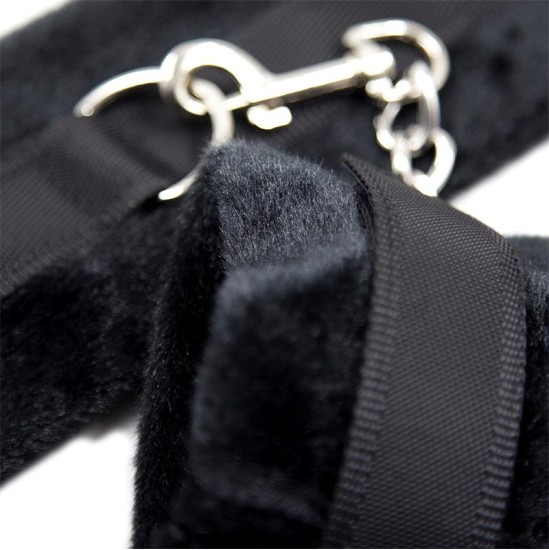 Intoyou Bdsm Line Handcuffs with Velcro with Long Fur Black