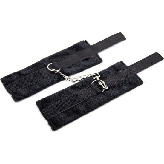 Intoyou Bdsm Line Handcuffs with Velcro with Long Fur Black