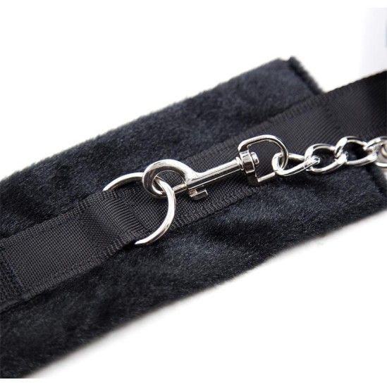 Intoyou Bdsm Line Handcuffs with Velcro with Long Fur Black