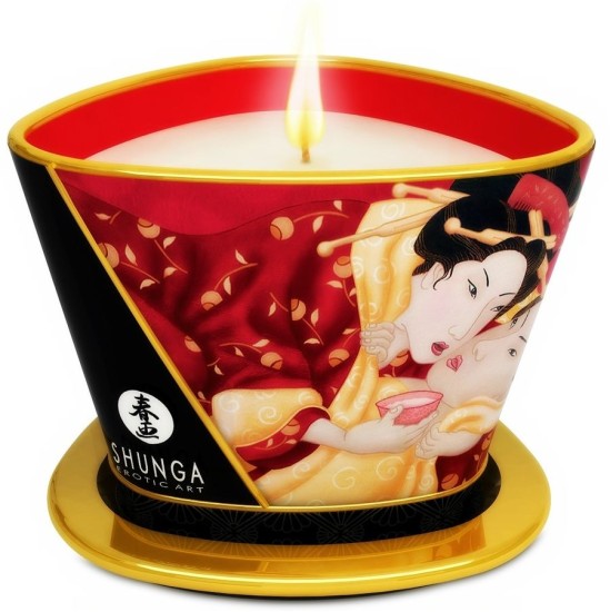 Shunga Candles SHUNGA - MINI GĪSTĪBA AR SVEČU GAISMAS ZEMENĒM UN CAVA MASĀŽAS SVECE 170 ML