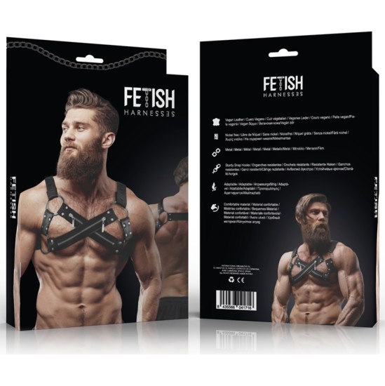 Fetish Submissive Attitude ADJUSTABLE NEOPRENE CROSS-OVER CHEST BULLDOG HARNESS WITH ZIPPERS FOR MEN