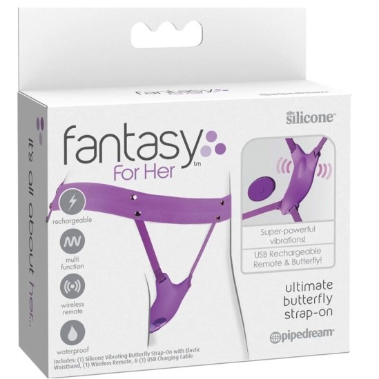 Fantasy For Her BUTTERFLY HARNESS, VIBRATING RECHARGEABLE & REMOTE CONTROL PURPLE