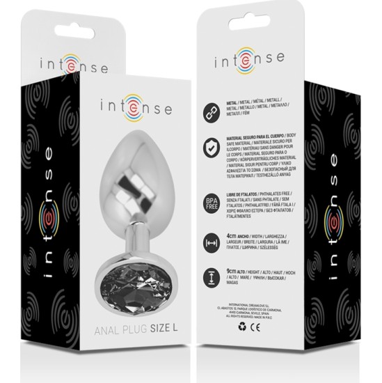 Intense Anal Toys INTENSE - METAL ALUMINUM ANAL PLUG WITH BLACK GLASS SIZE L