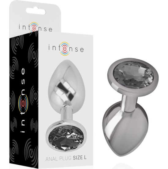 Intense Anal Toys INTENSE - METAL ALUMINUM ANAL PLUG WITH BLACK GLASS SIZE L