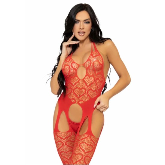 Leg Avenue Bodystockings LEG AVENUE NET SUSPENDER BODYSTOCKING ONE SIZE - RED