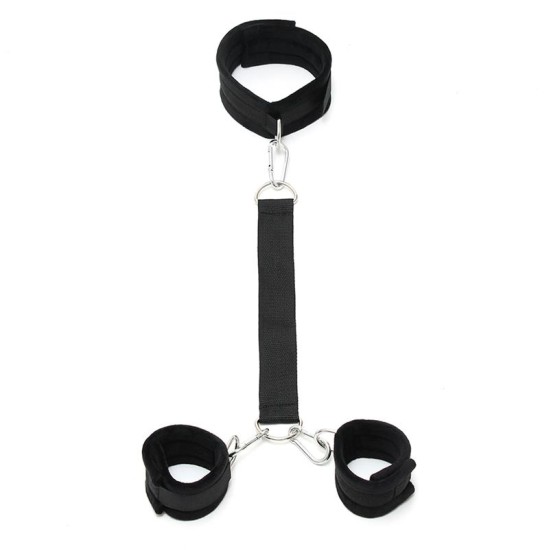 Bondage Play Soft Collar to Handcuffs with Leash Adjustable