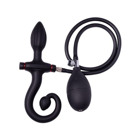 Latex Play Inflatable Anal Plug with Handle and Pump Black