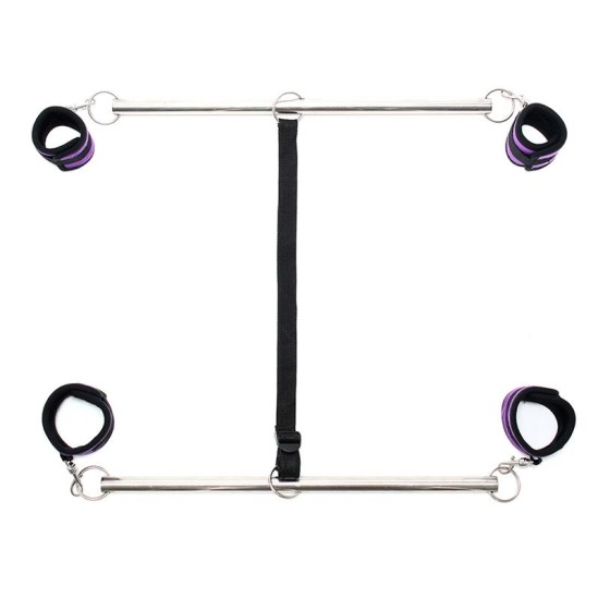 Bondage Play Double Spreader Bar with Suffs Adjustable Purple