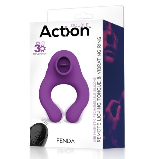 Action Fenda Vibrating Ring with Licking Tongue and Remote Control 3 Motors Magnetic USB