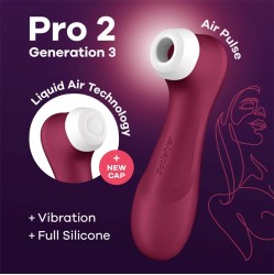 Satisfyer Pro 2 Gen 3 šķidrā gaisa tehnoloģija sūkšanas un vibrācijas vīna sarkanā krāsā