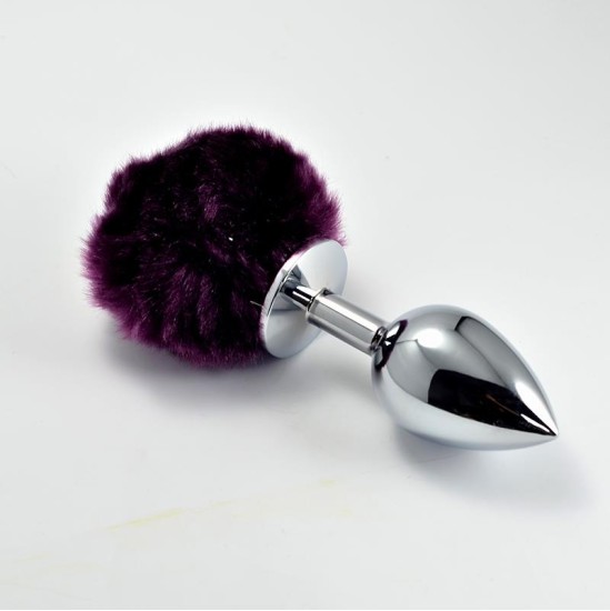 Lovetoy Metal Butt Plug with Purple Pompon Size L