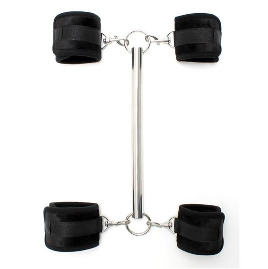 Bondage Play Spreader Bar with Detachable 4 Cuffs Black