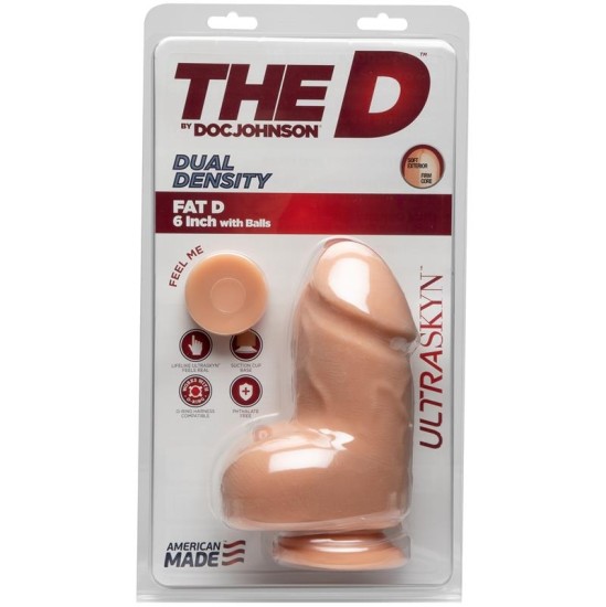 The D By Doc Johnson Dviejų tankių dildo riebalai D su sėklidėmis 6 Ultraskyn Vanilla