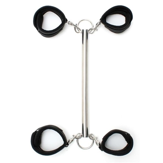 Bondage Play Spreader Bar with Detachable 4 Cuffs Black