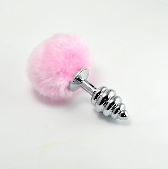 Lovetoy Metal Spiral Butt Plug with Pink Pompon