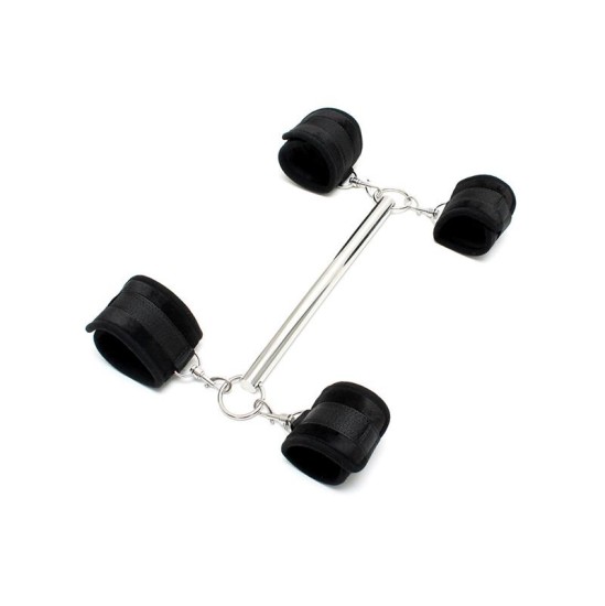 Bondage Play Spreader Bar with Detachable 4 Cuffs Black