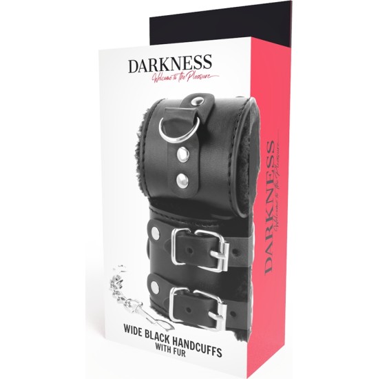 Darkness Bondage DARKNESS - BLACK ADJUSTABLE LEATHER HANDCUFFS WITH LINING