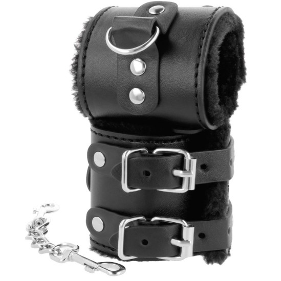 Darkness Bondage DARKNESS - BLACK ADJUSTABLE LEATHER HANDCUFFS WITH LINING