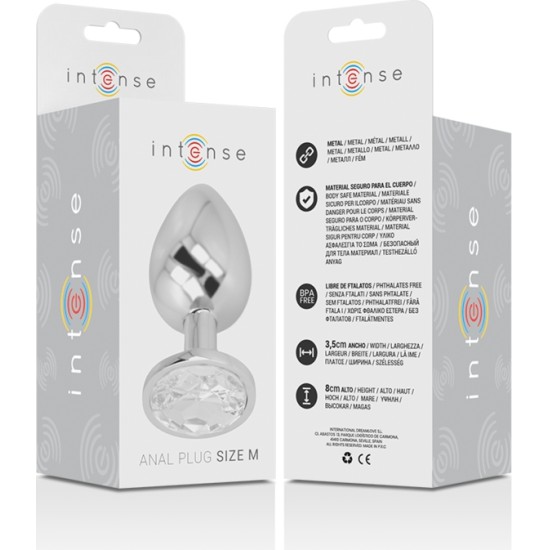 Intense Anal Toys INTENSE - METAL ALUMINUM ANAL PLUG WITH SILVER GLASS SIZE M