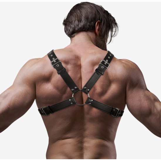 Fetish Submissive Attitude MEN'S CROSS CHEST ECO-LEATHER HARNESS