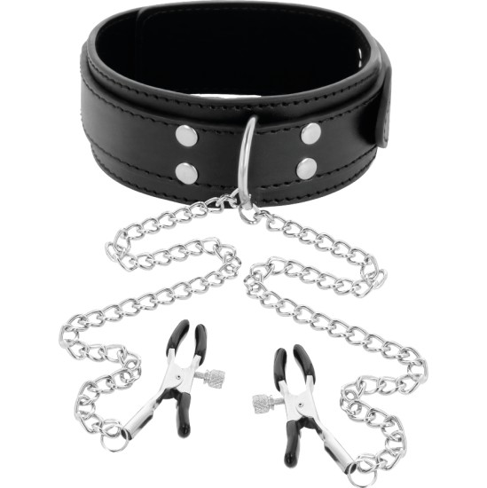 Darkness Bondage DARKNESS - COLLAR WITH NIPPLE Clamps BLACK