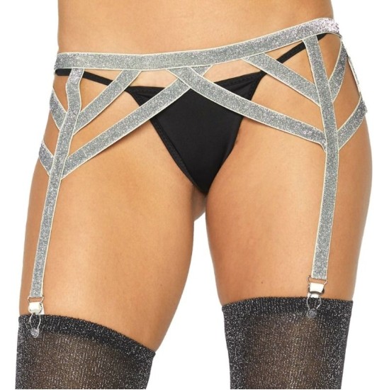 Leg Avenue Accessories LEG AVENUE SILVER LUREX ELASTIC GARTER BELT ONE SIZE