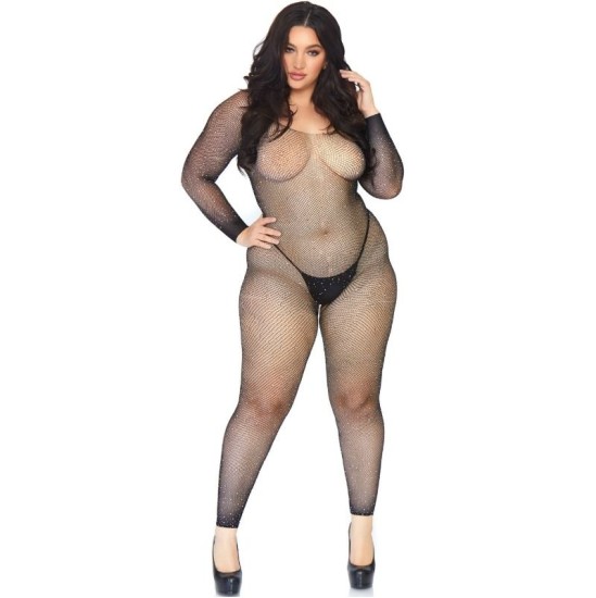 Leg Avenue Bodystockings LEG AVENUE CRYSTALIZED NET BODY STOCKING 1X-2X