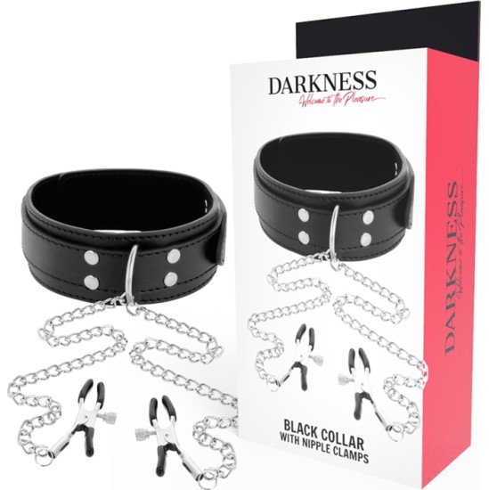 Darkness Bondage DARKNESS - COLLAR WITH NIPPLE Clamps BLACK