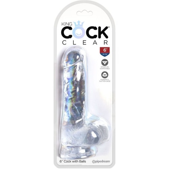 King Cock DZIDRS — REĀLISTS PENIS AR Bumbiņām 13,5 CM caurspīdīgs