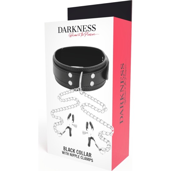 Darkness Bondage DARKNESS - COLLAR WITH NIPPLE Clamps BLACK